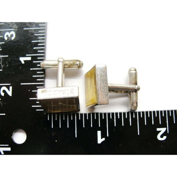 925 Sterling Silver Bisazza Yellow Marble Design Square Cufflinks Vintage - Picture 6 of 9